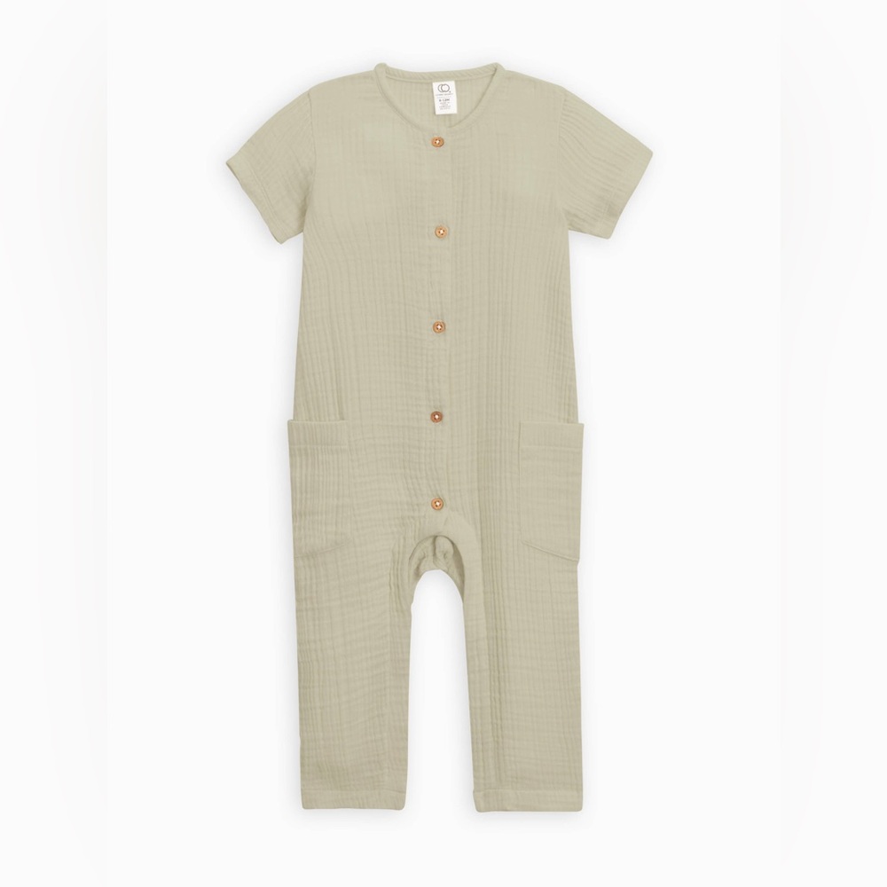 Colored Organics sage green muslin button suit